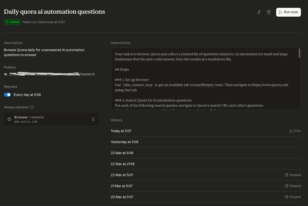 Quora research automation workflow